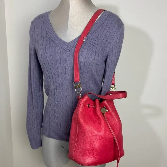 Vintage Hot Pink Genuine Leather Shoulder Bucket Hobo Bag - Picture 8 of 8